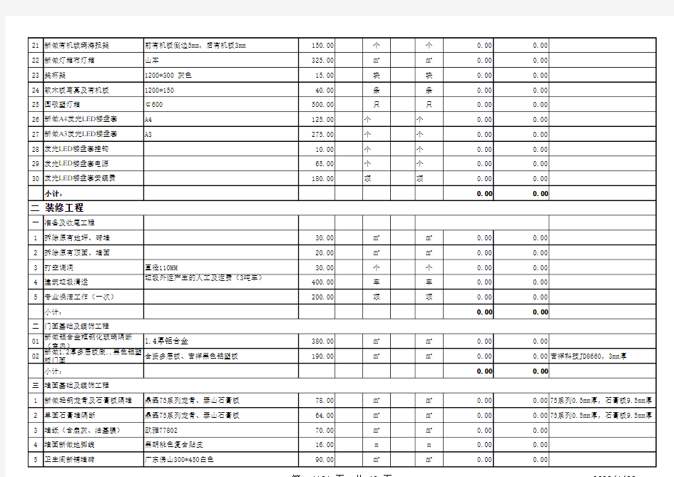 装修预算表范本