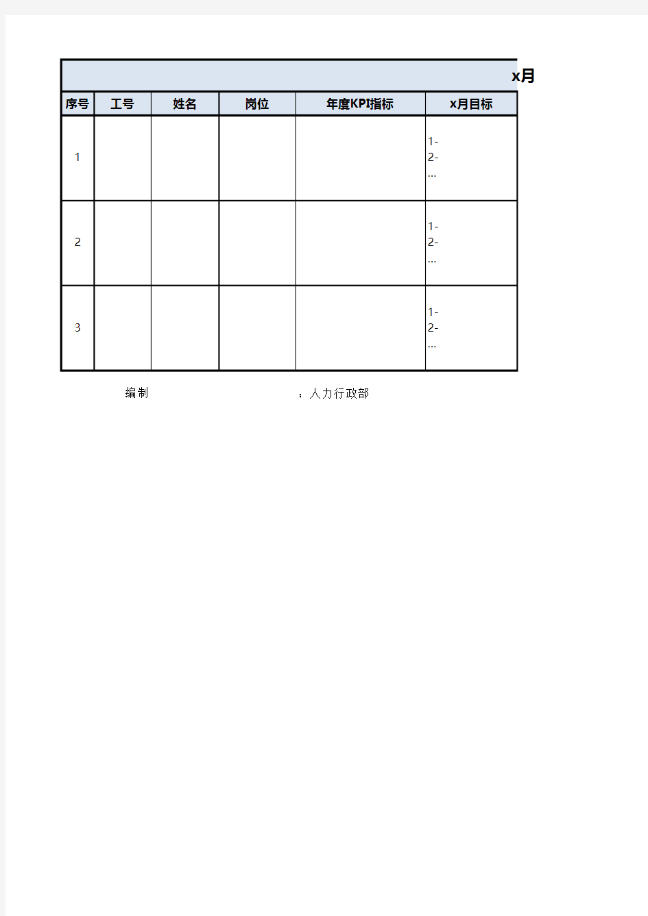 月度主要工作目标及绩效计划表