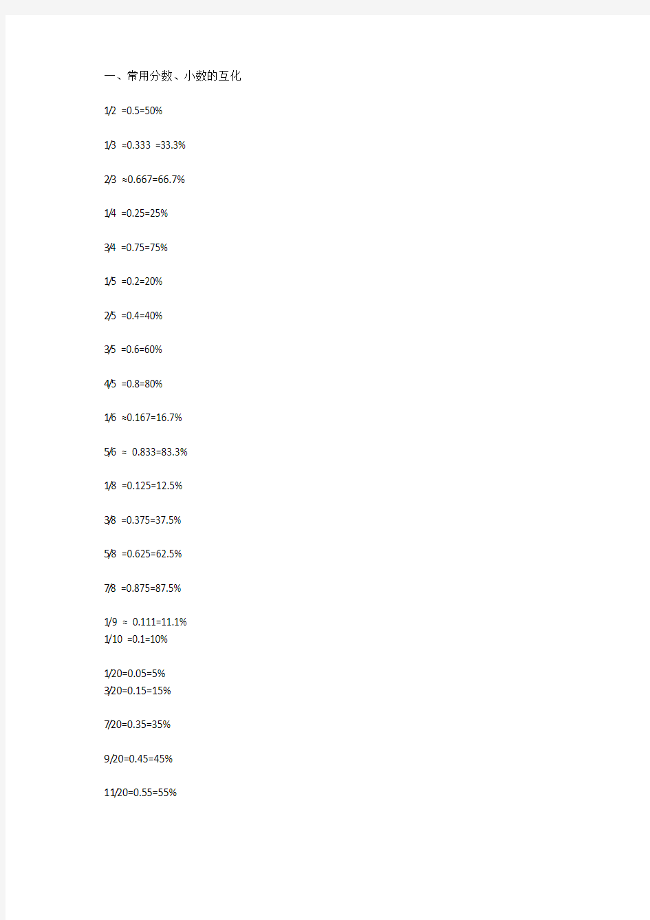 常用分数、小数的互化.