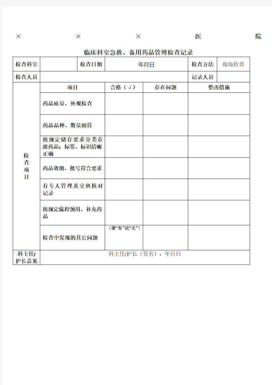 备用急救药品管理检查记录