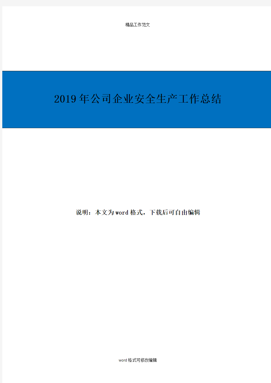 2019年最新公司企业安全生产工作总结