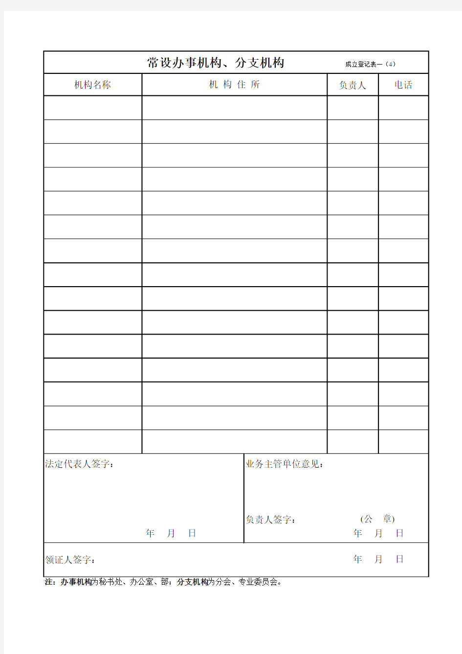 社团成立登记申请表