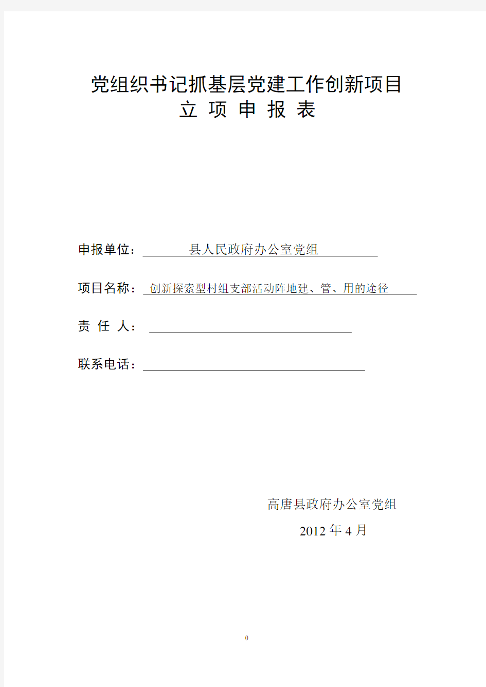 党组织书记抓基层党建工作创新项目立项申报表