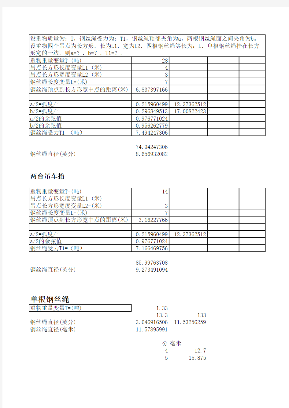 钢丝绳受力计算公式1