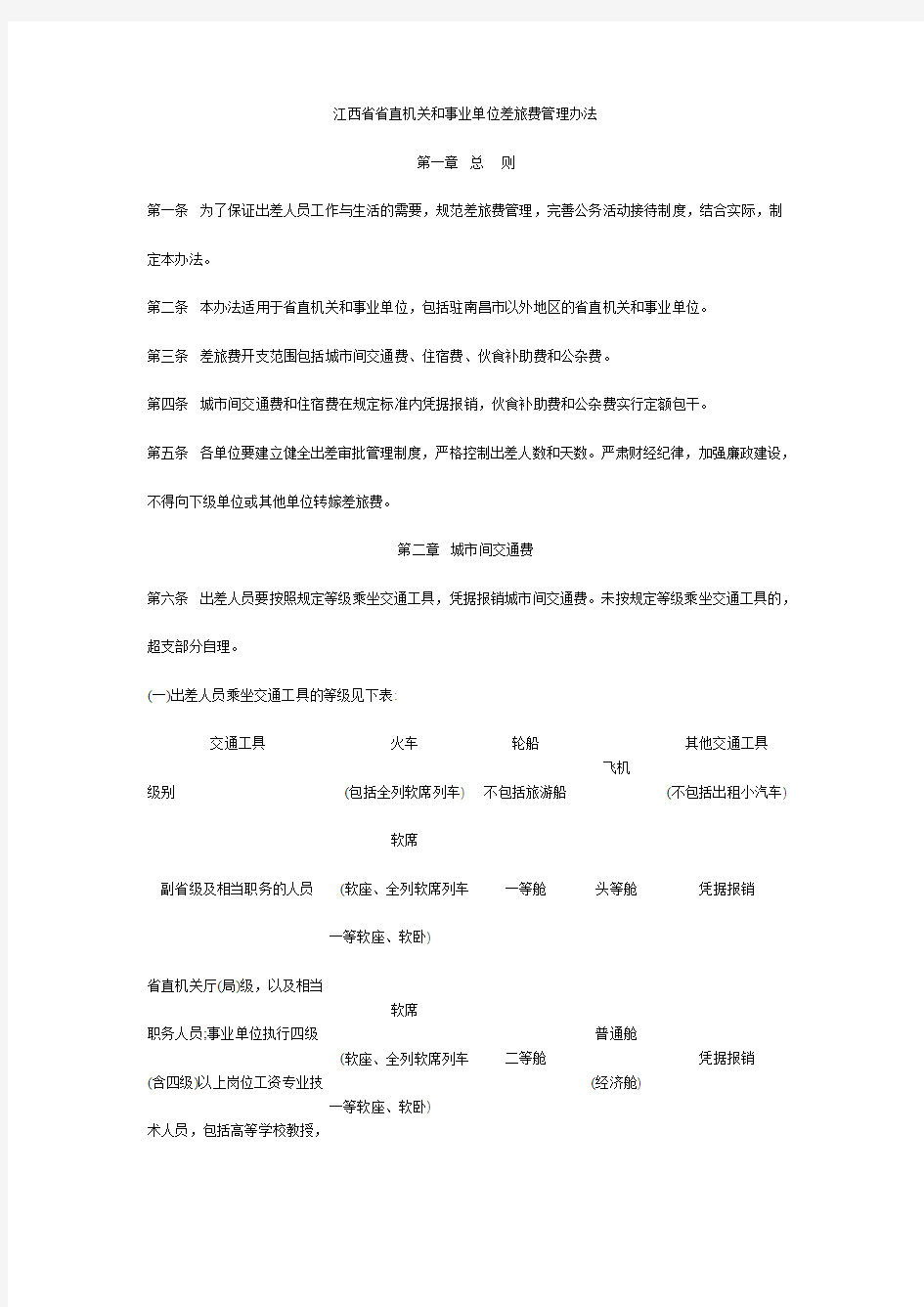 江西省省直机关和事业单位差旅费管理办法