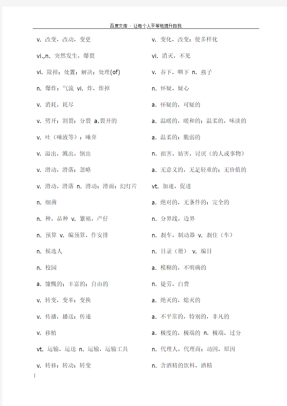 英语四级核心高频词汇表