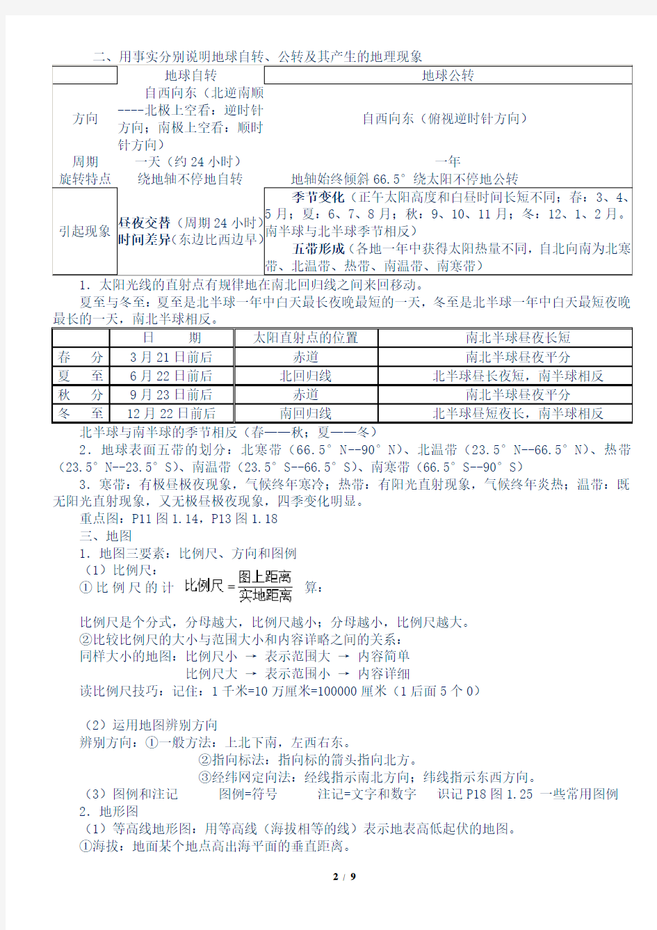 新人教部编版七年级地理上册汇总复习知识点