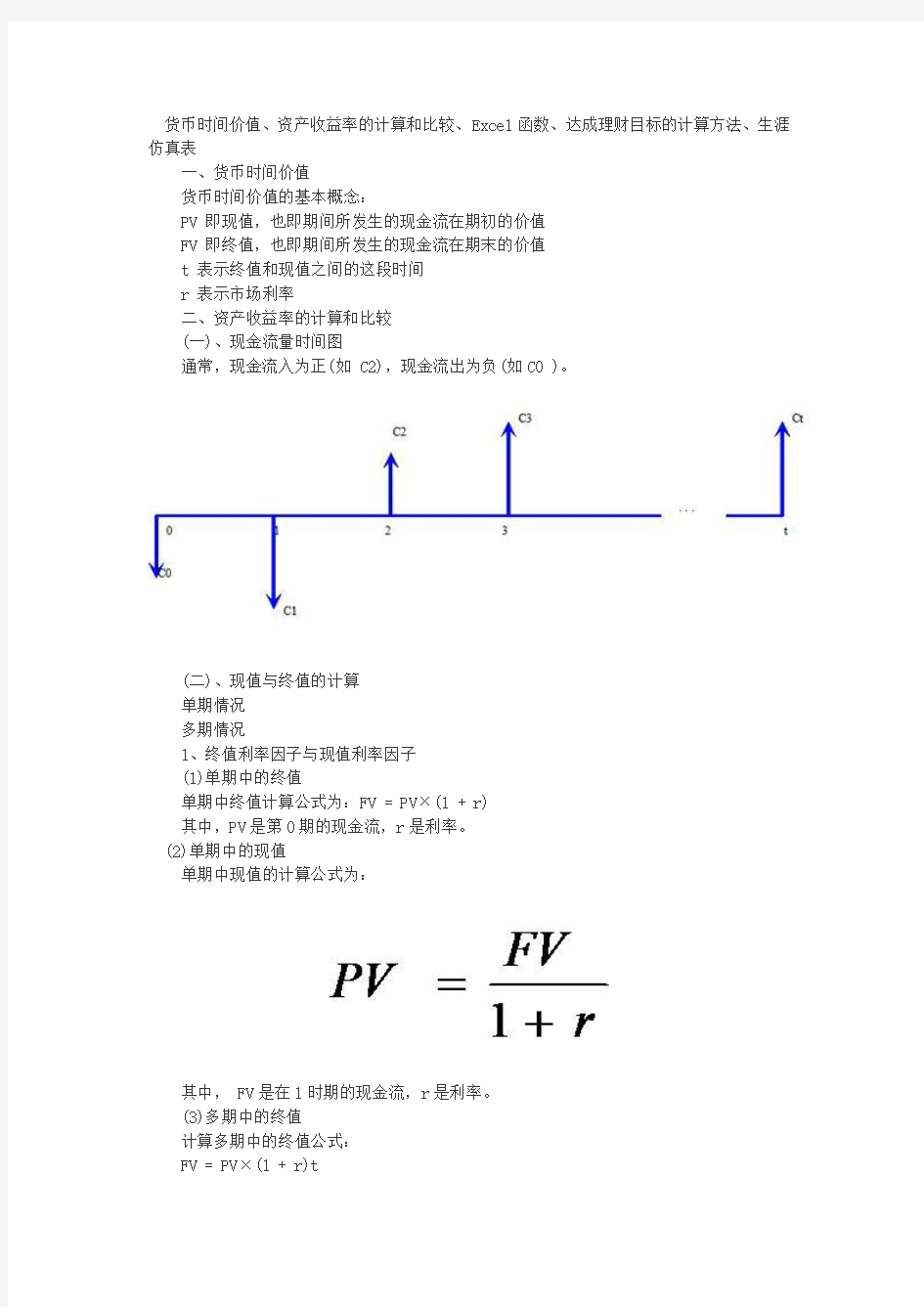  货币时间价值、资产收益率的计算和比较、Excel函数、达成理财目标的计算方法、生涯仿真表