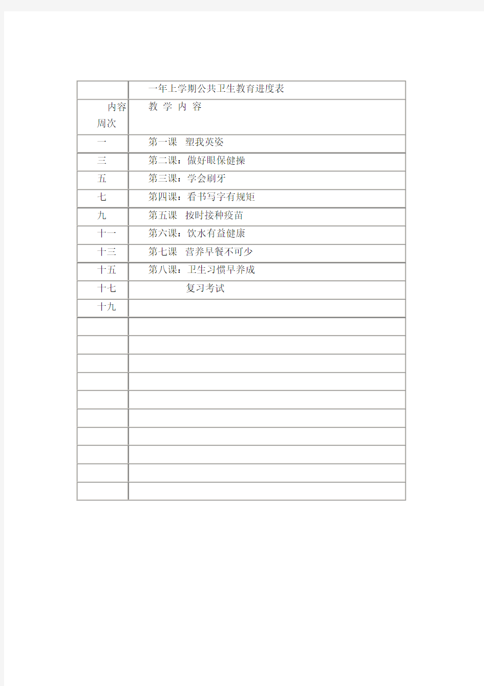 一年学校公共卫生教育教案上