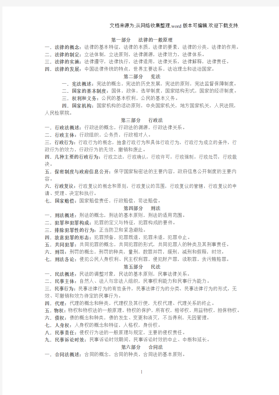 上海公务员专业课大纲政法类