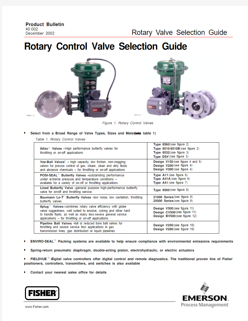 费希尔国际集团 阀门讲座  Rotary Valve Selection Guide