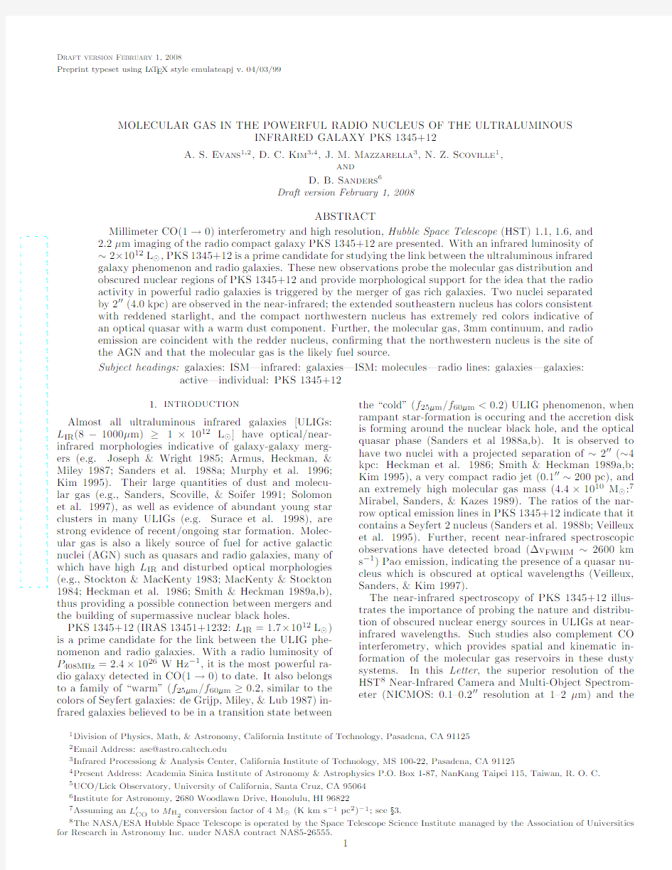 Molecular Gas in the Powerful Radio Nucleus of the Ultraluminous Infrared Galaxy PKS 1345+1