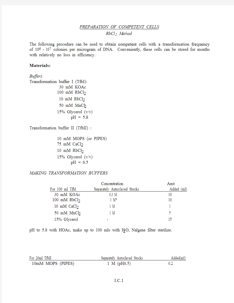 preparation of competent cells