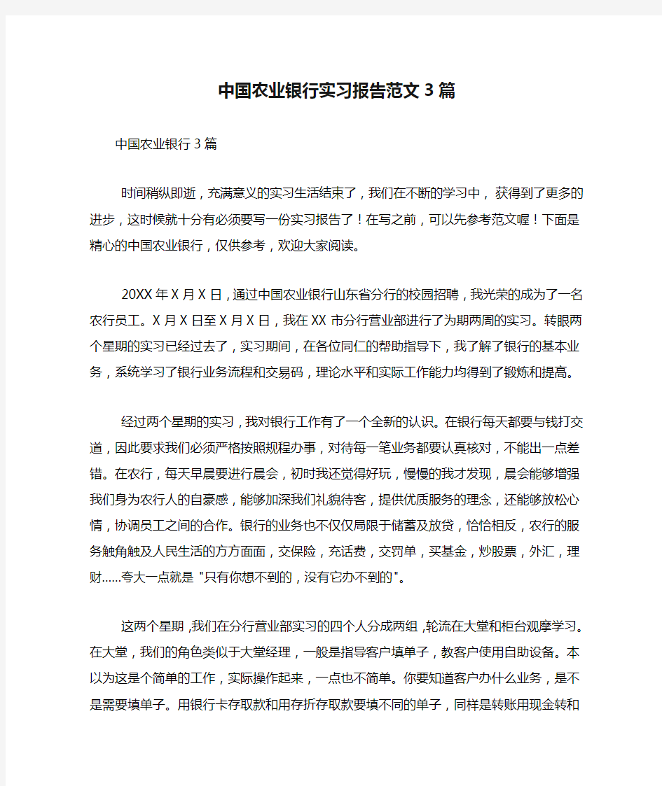 中国农业银行实习报告范文3篇