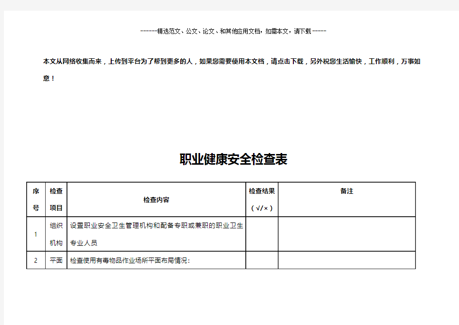职业健康安全检查表
