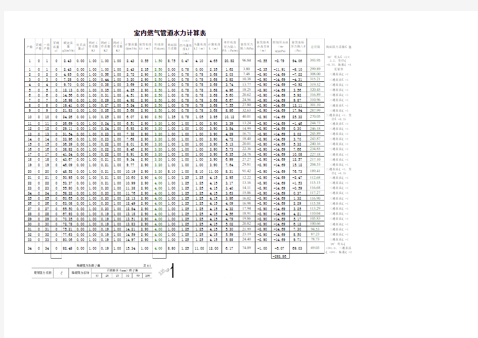 室内燃气立管水力计算表--模板