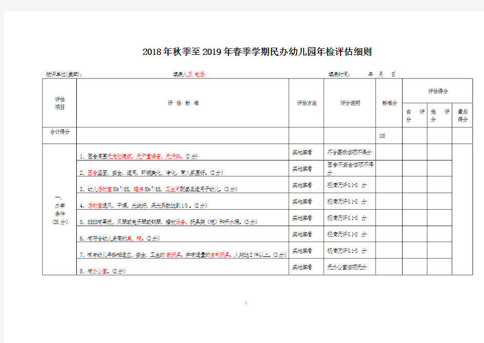 民办幼儿园年检评估细则