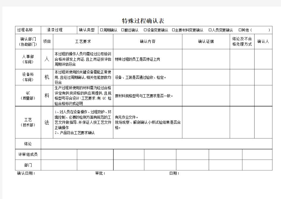 特殊过程确认记录表