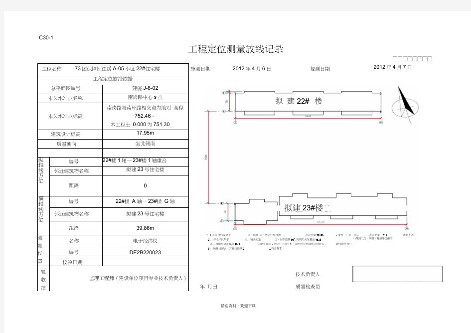 工程定位测量放线记录