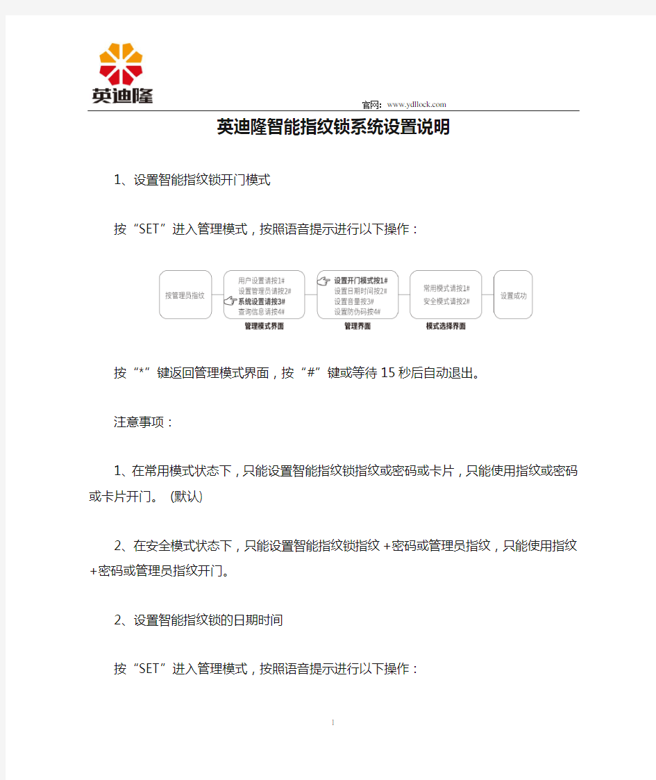 英迪隆智能指纹锁系统设置说明