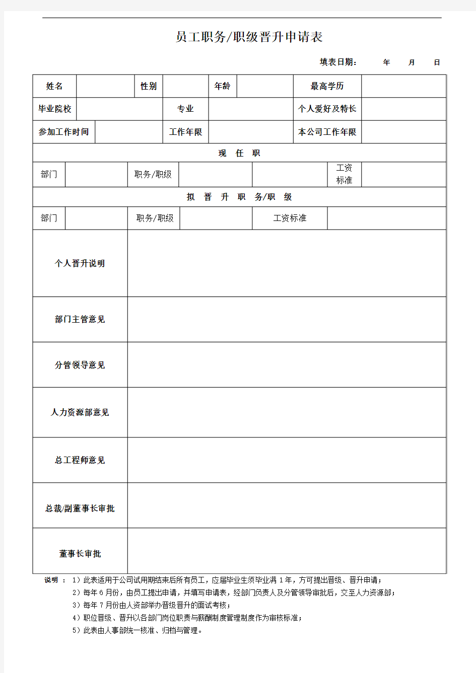 员工职务、职级晋升申请表