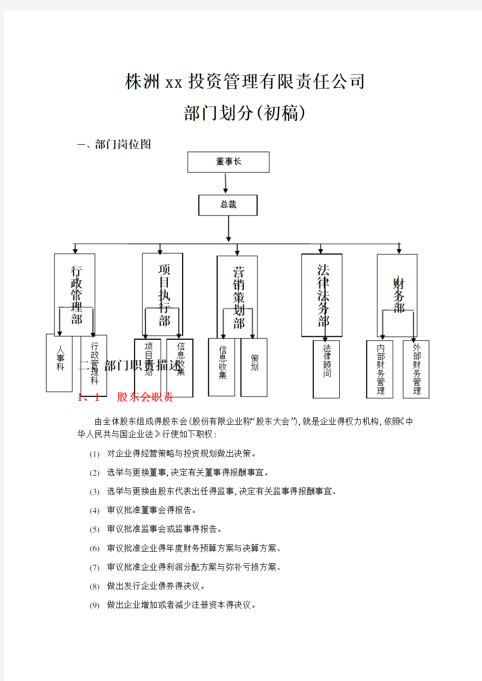 公司部门划分及职责