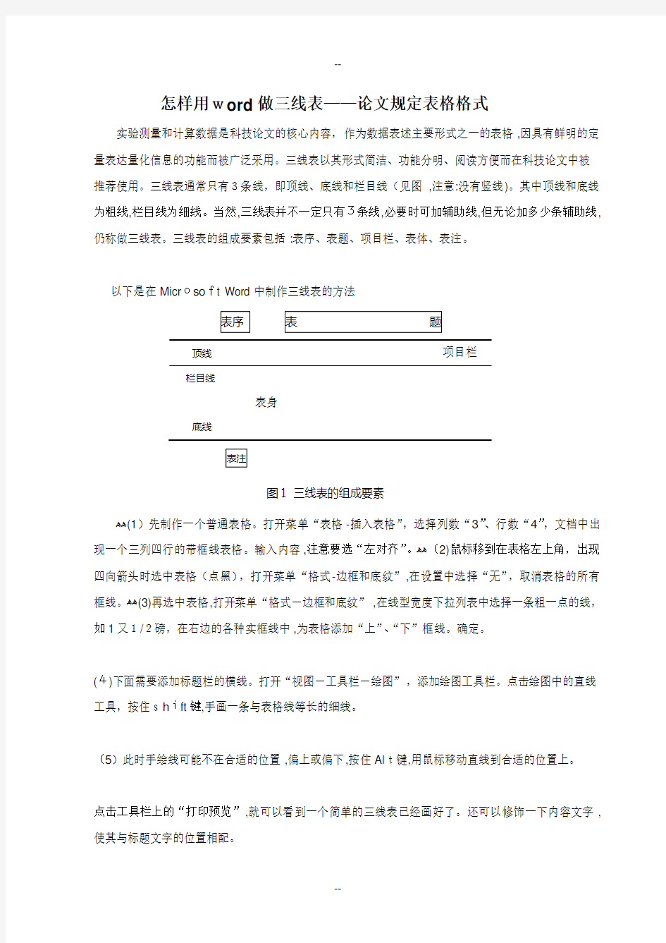 怎样用word做三线表论文规定表格格式