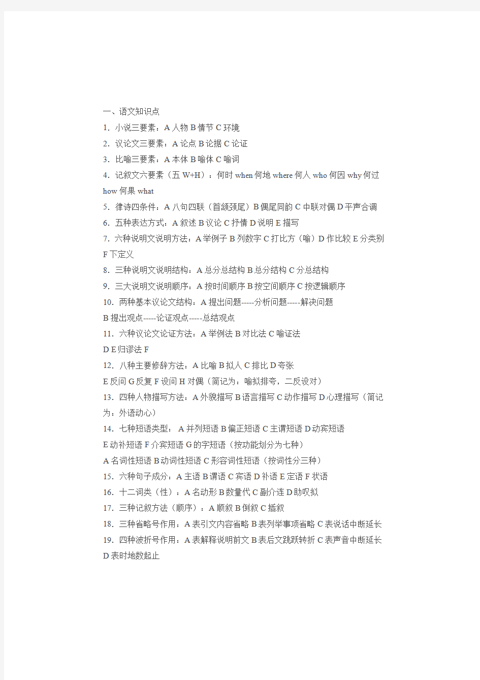 语文基础知识手册电子版,初中语文基础知识点归纳 (详解版)