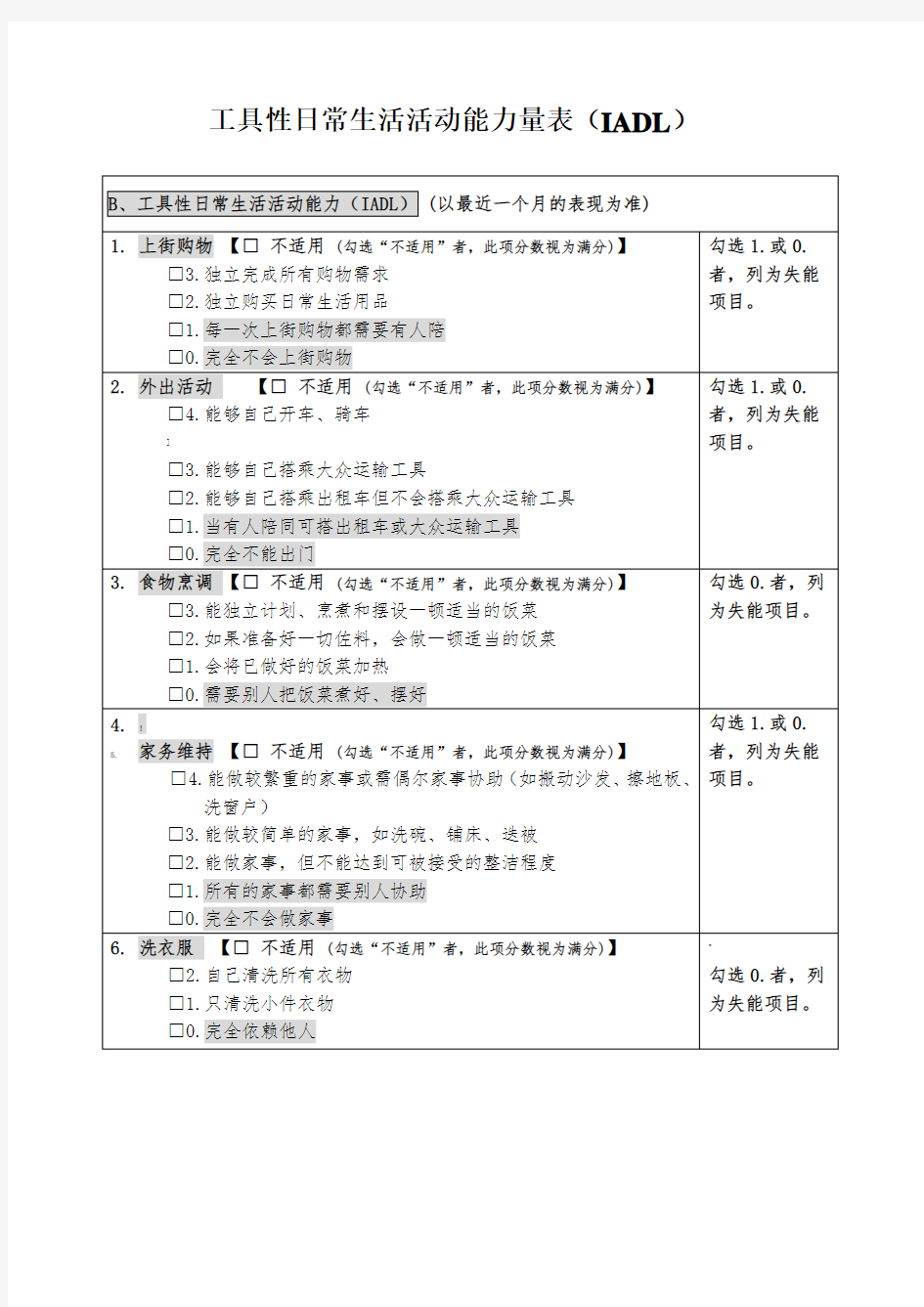 工具性日常生活活动能力量表