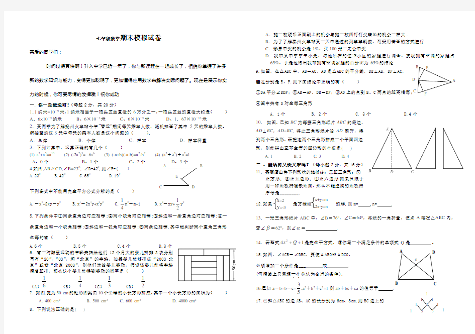 七年级数学期末模拟试卷