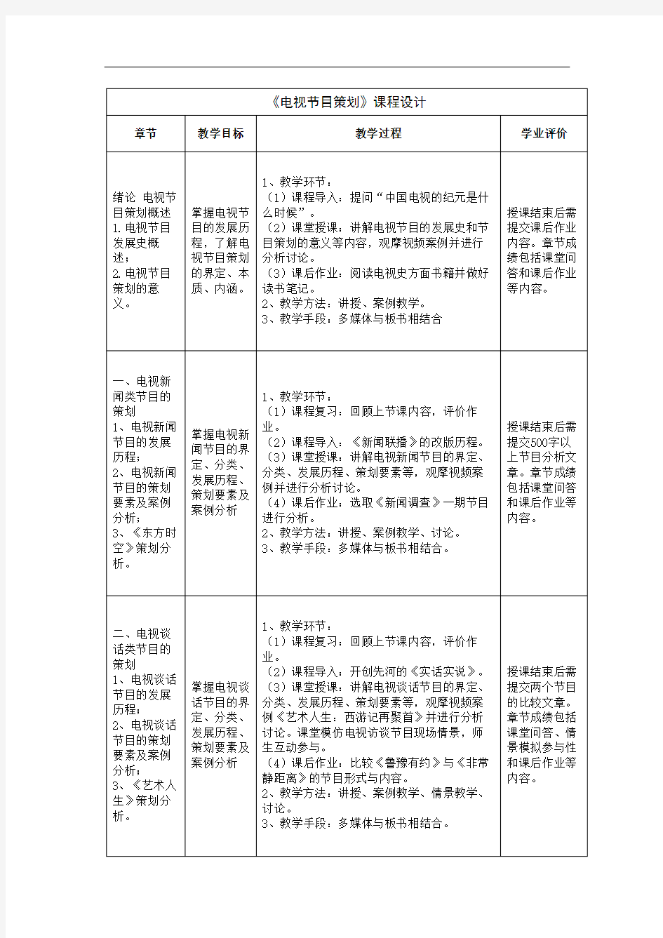 《电视节目策划》课程设计