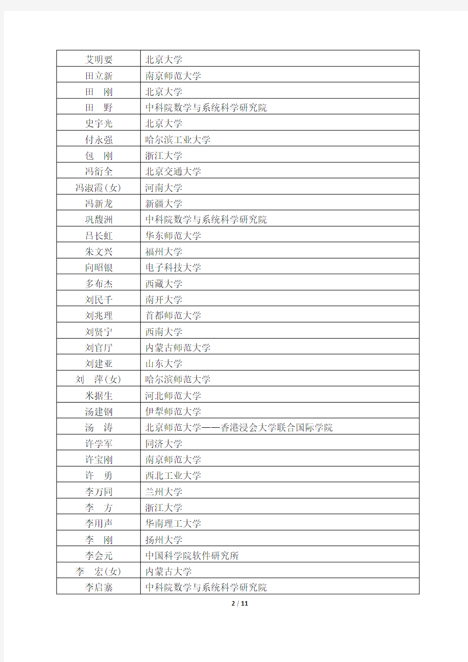 中国数学会第十三届理事会及工作委员会名单