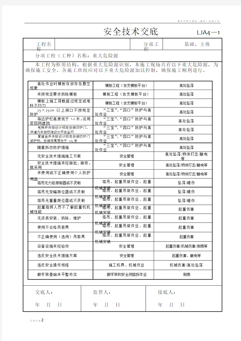 重大危险源安全技术交底