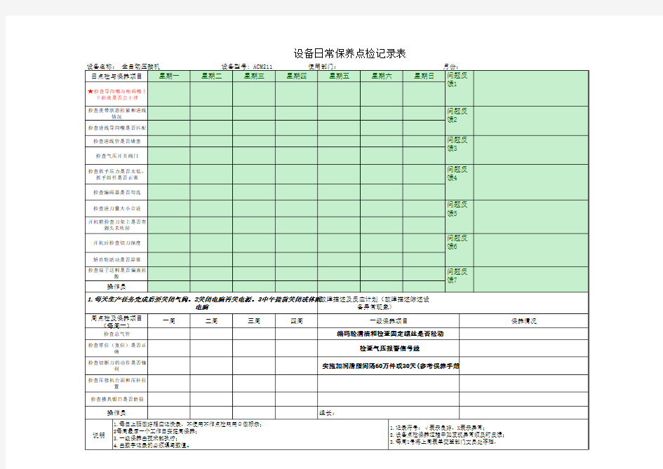 设备日常保养点检记录表---副本