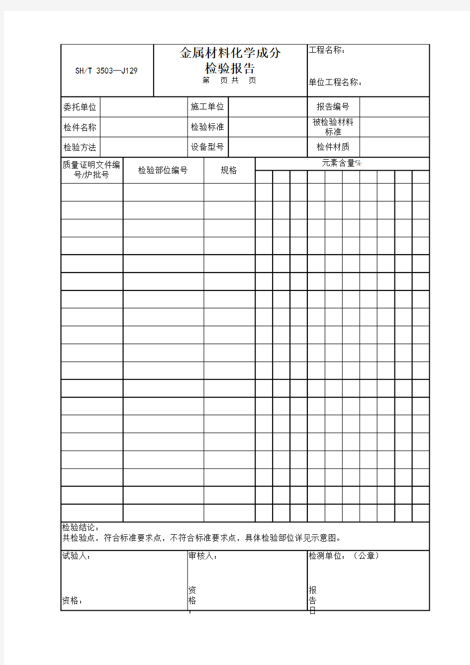 3503-J129金属材料化学成分检验报告