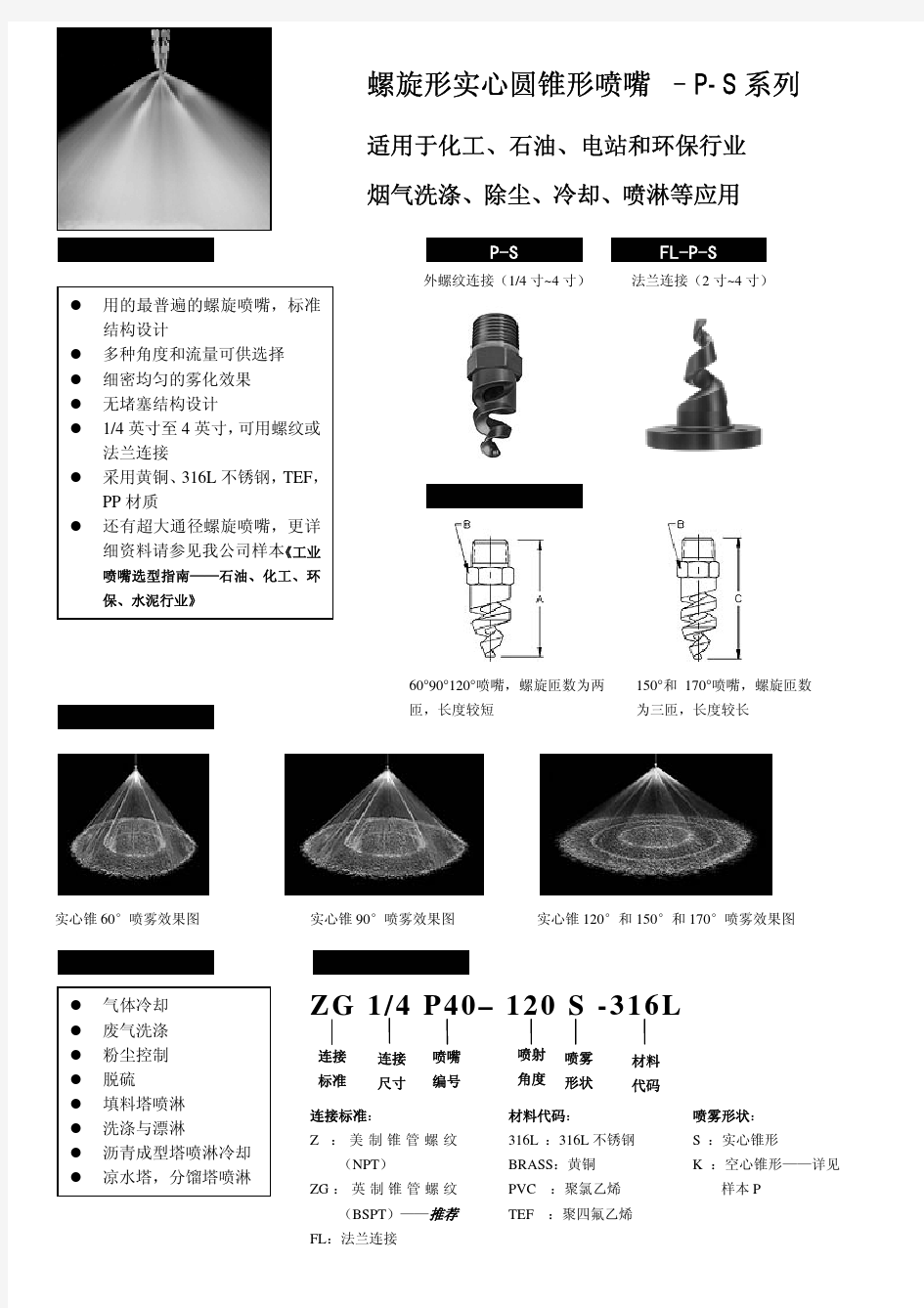 螺旋型实心锥喷嘴