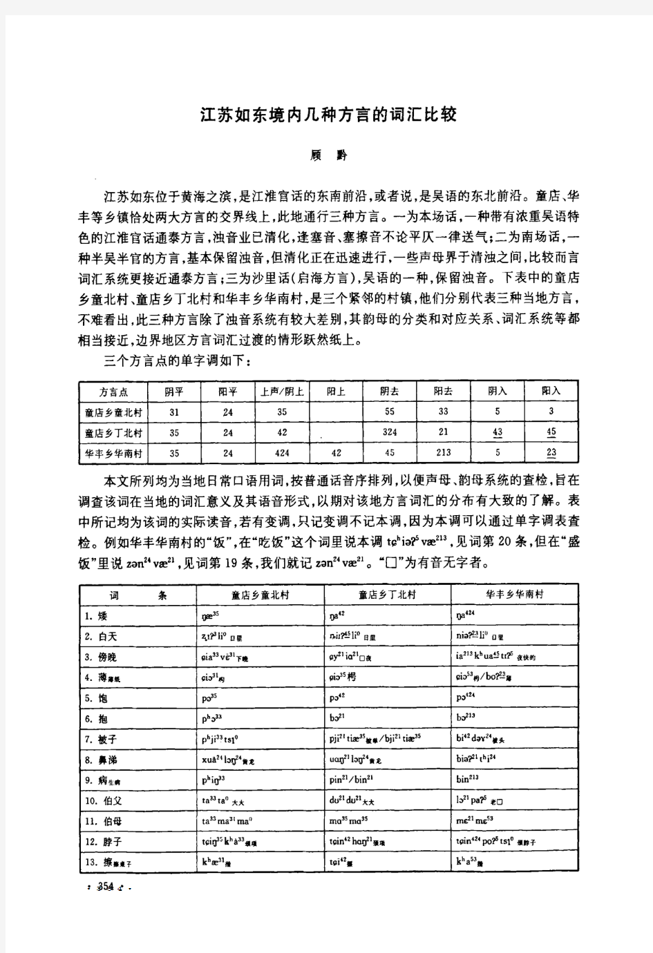 江苏如东境内几种方言的词汇比较