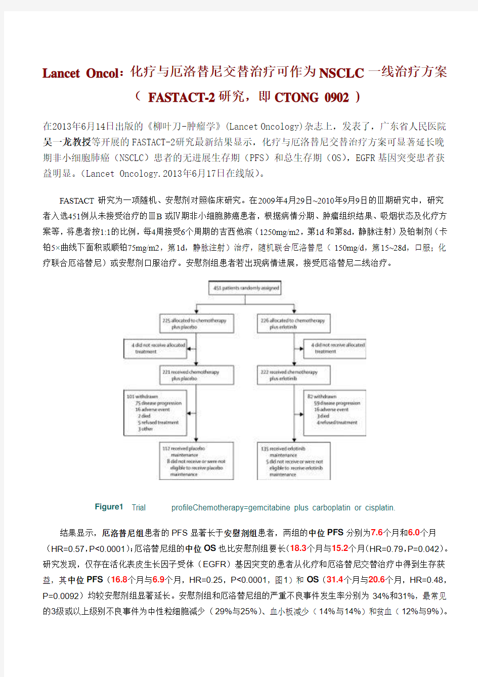 Lancet Oncol：化疗与厄洛替尼交替可使NSCLC患者受益(FASTACT-2研究)