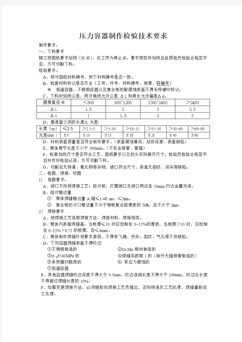 压力容器制作检验技术要求