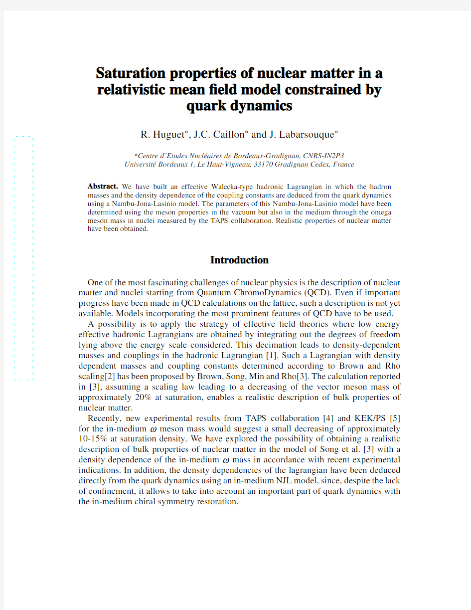 Saturation properties of nuclear matter in a relativistic mean field model constrained by q