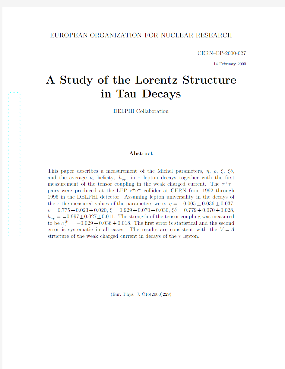 A Study of the Lorentz Structure in Tau Decays