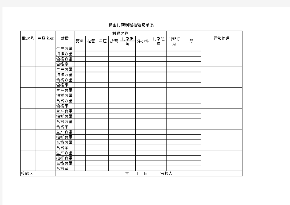 钣金门架制程检验记录表