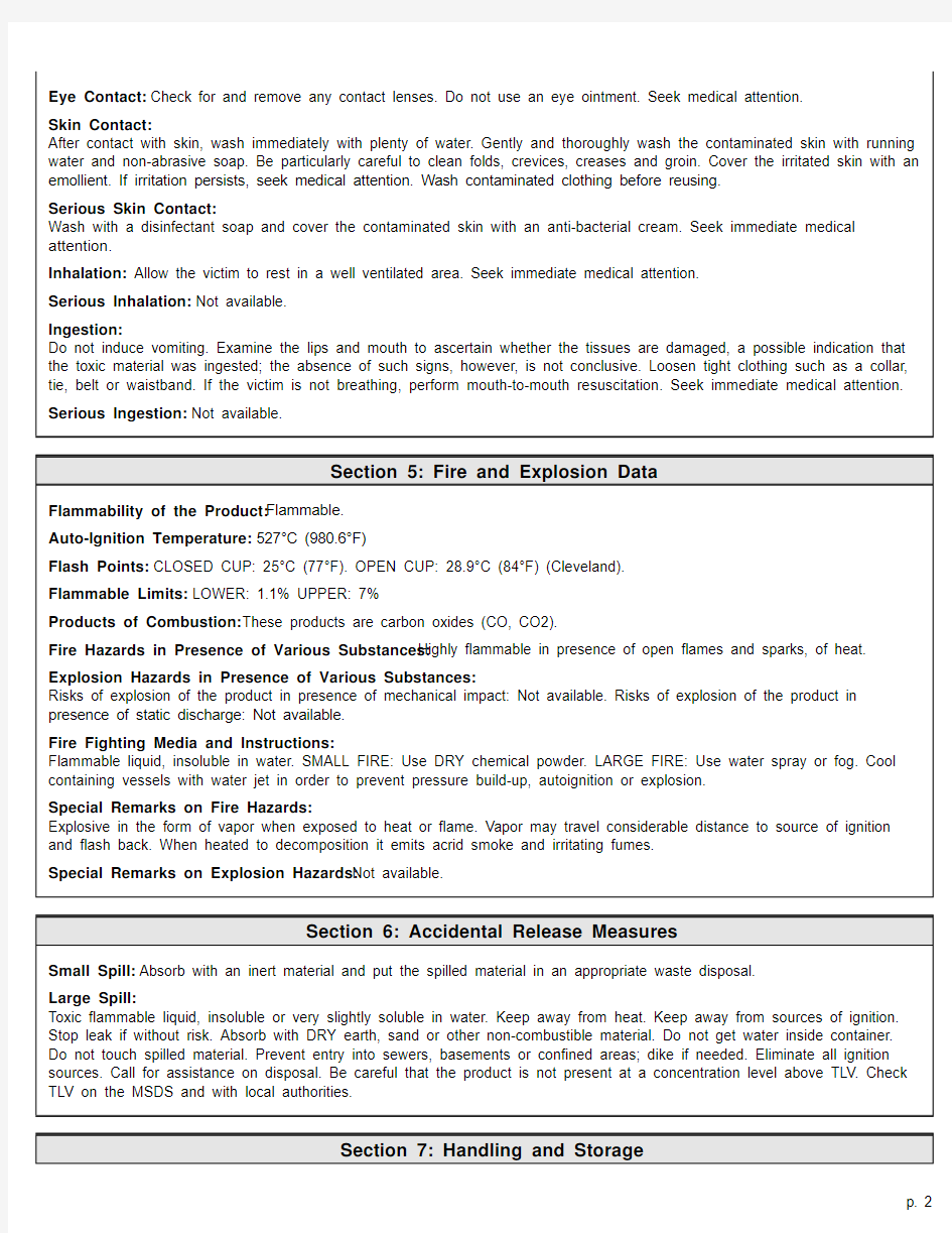 Material Safety Data Sheet p-Xylene MSDS