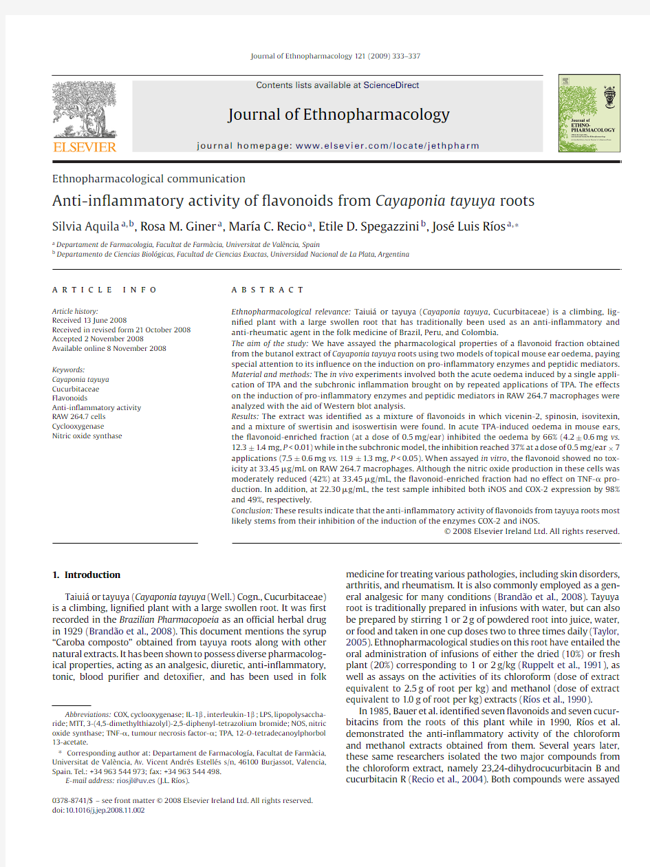 Anti-inflammatory activity of flavonoids from Cayaponia tayuya roots