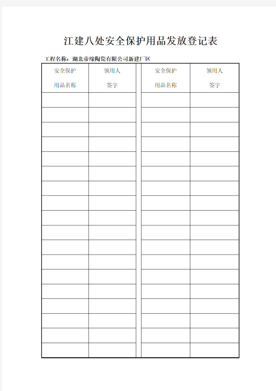 江建八处安全保护用品发放登记表