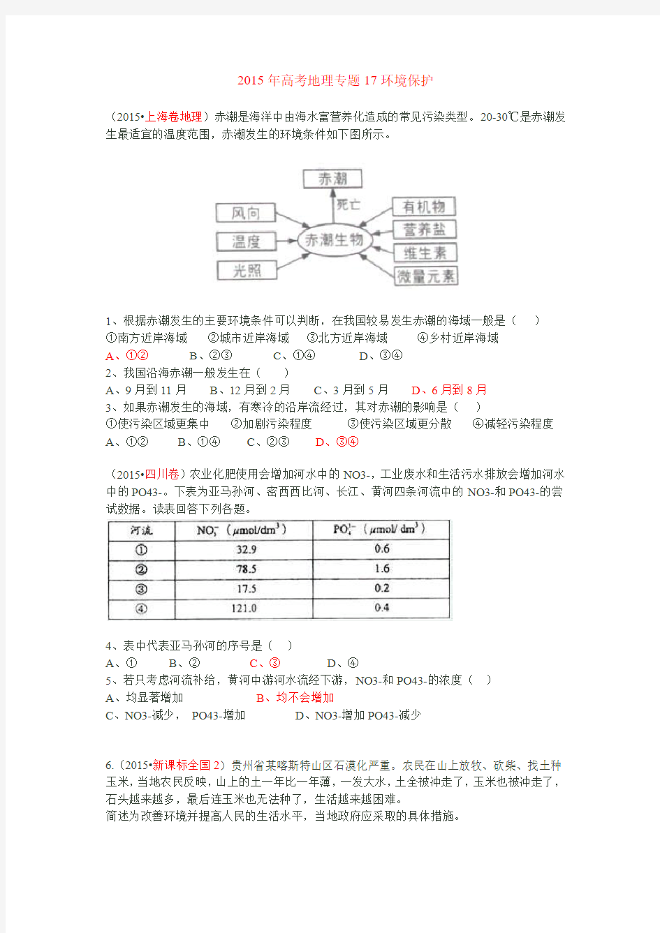 2015年专题17环境保护