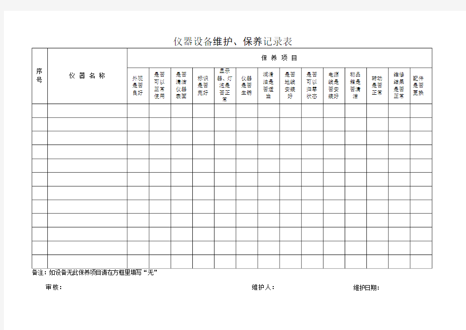 洋马中心卫生院仪器设备维护、保养记录表