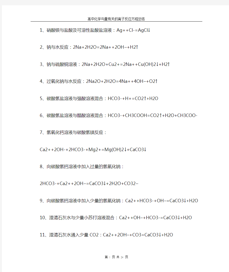 高中化学与量有关的离子反应方程总结