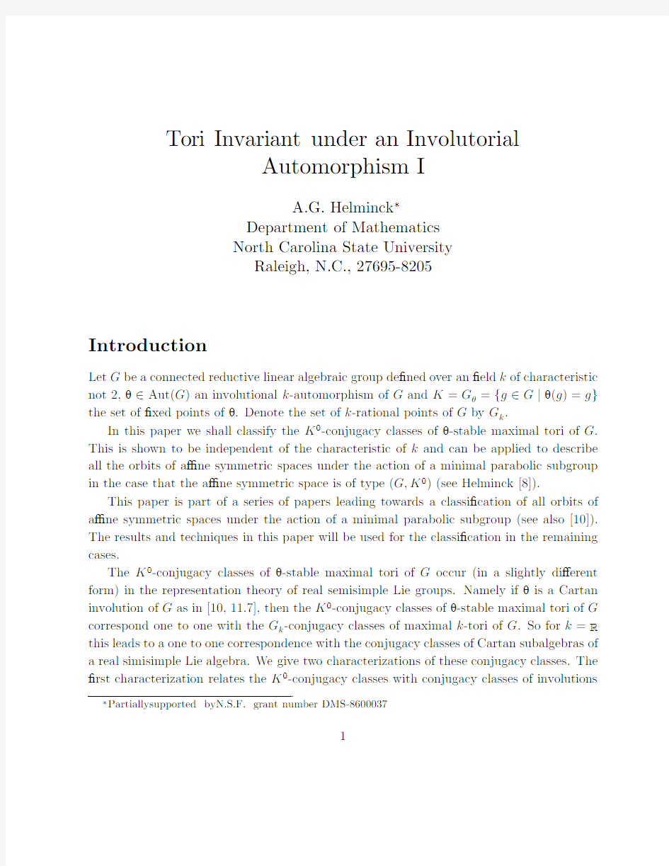 Introduction Tori Invariant under an Involutorial