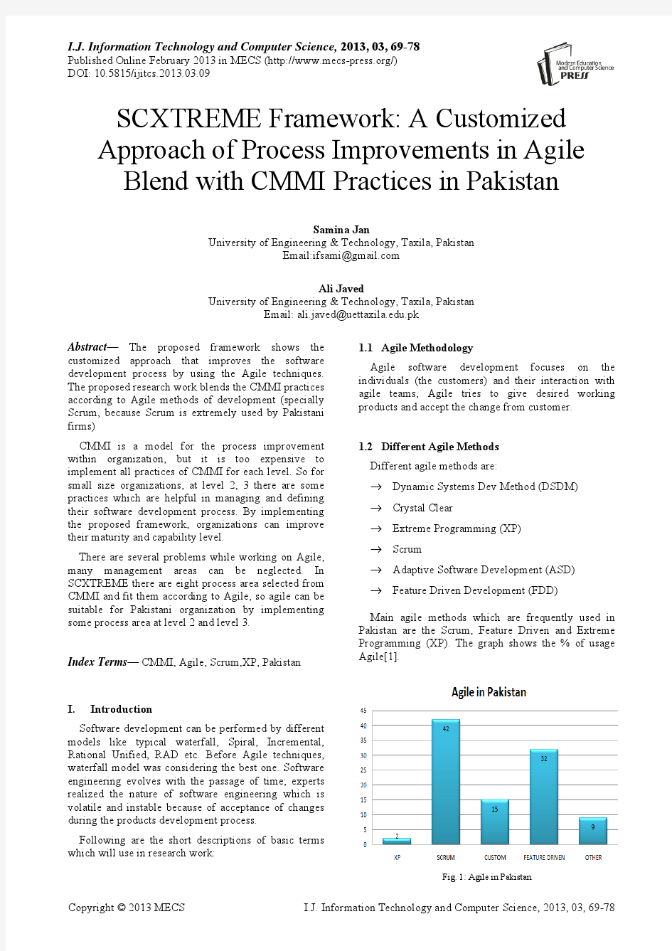 SCXTREME框架-巴基斯坦CMMI实践过程改进的敏捷交融定制的方法(IJITCS-V5-N3-9)